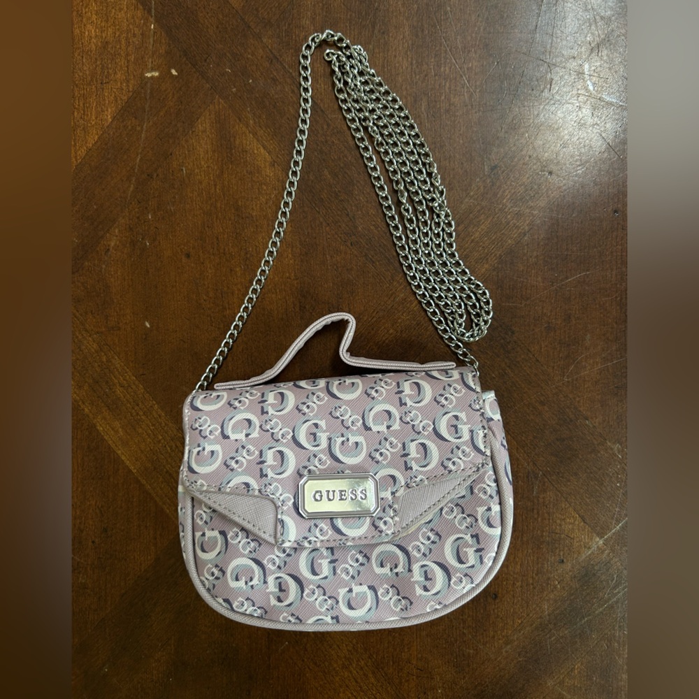 Guess Purple/Lilac Crossbody Mini Bag with Long Chain Strap